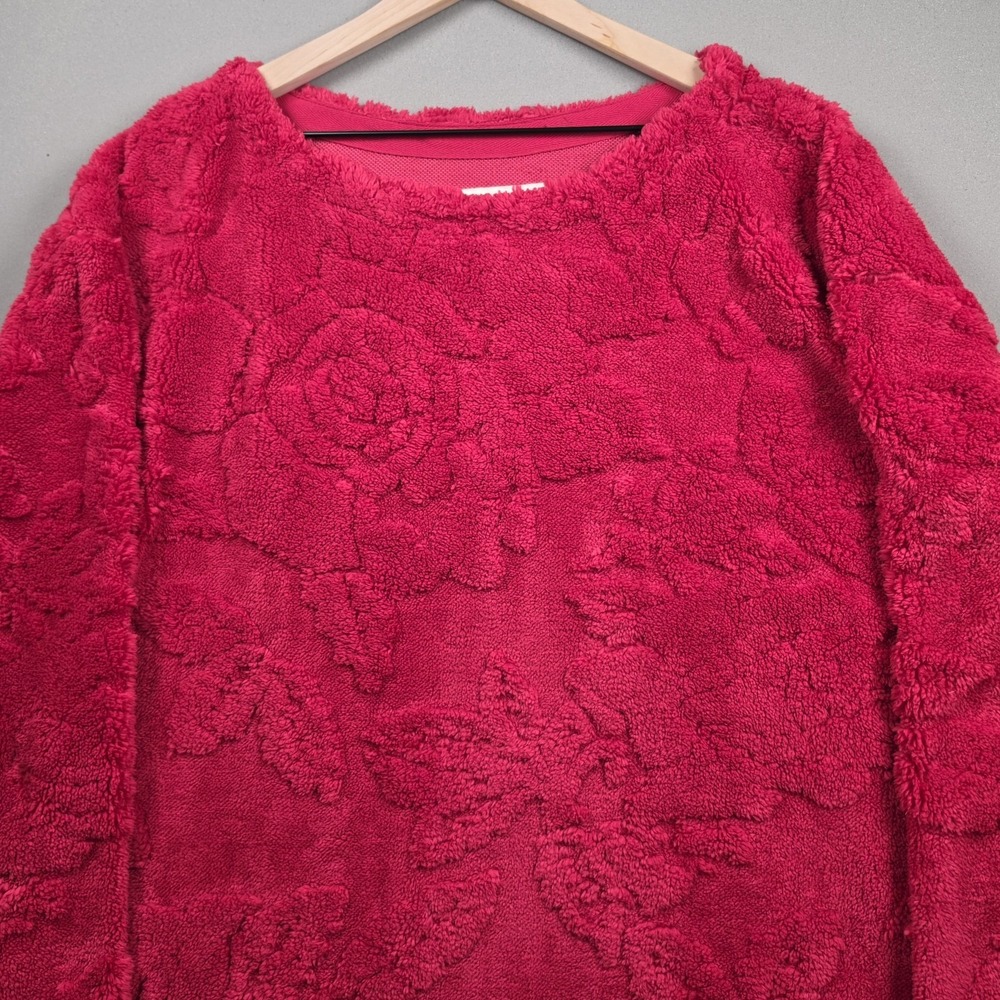 Free People Calla Sherpa Pullover Womens Lg Pink Rose Embossed Fuzzy Sweater Top